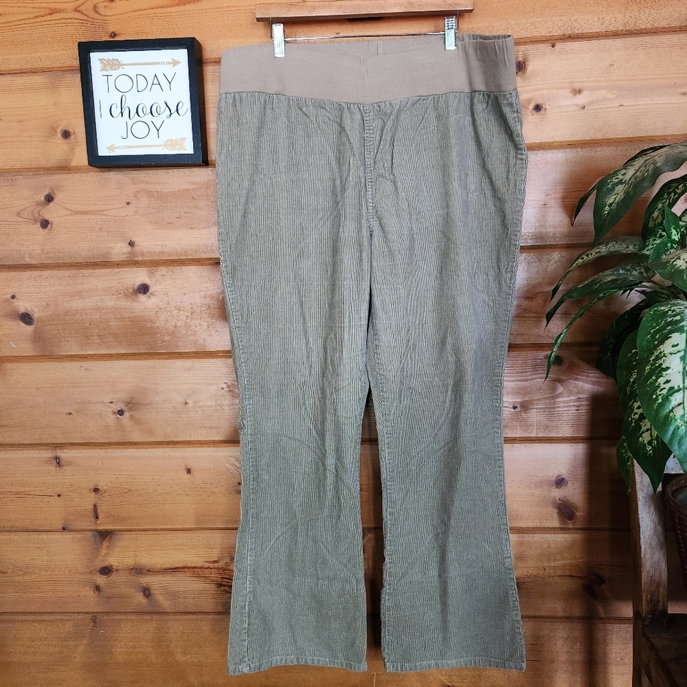 Motherhood Maternity Tan Corduroy Pants Stretch Bootcut Loose Relax Sz XL X 31"